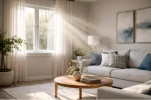 indoor air quality dust particles visible in sunlight inside home